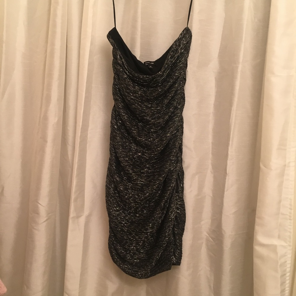 Express mini strapless black and silver dress